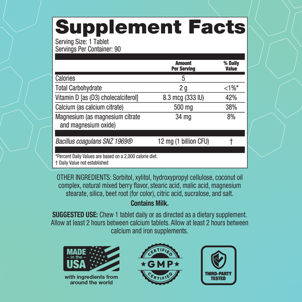 Chewable Calcium Citrate 500mg with Vitamin D3, Magnesium & Probiotics image number null