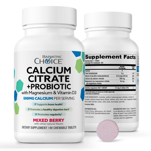 Chewable Calcium Citrate 500mg + Probiotic with Magnesium & Vitamin D3, Mixed Berry (90ct)